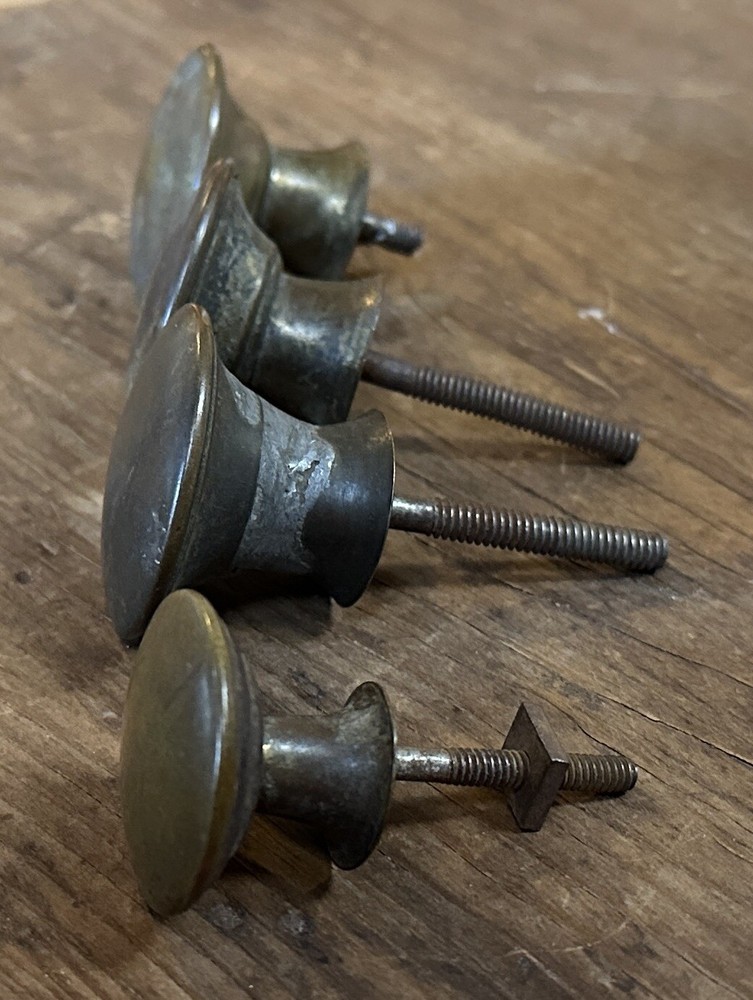 DS-196–FOUR (4) Antique Different Brass Plated Drawer Cabinet Pulls Knobs
