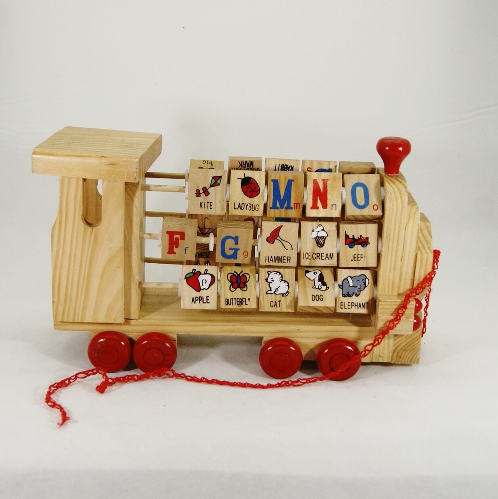 Vintage Wooden Train Engine Alphabet Push/Pull Toy