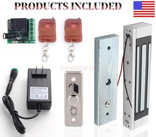Electric Magnetic Lock Door Access Control System 2 Wireless Remote Controls Kit