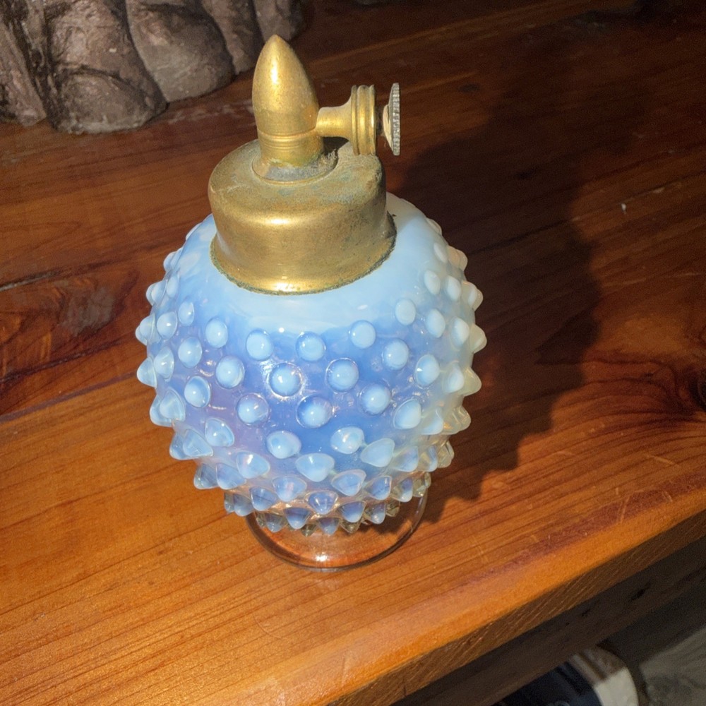 FENTON VINTAGE BLUE OPALESCENT HOBNAIL PERFUME ATOMIZER