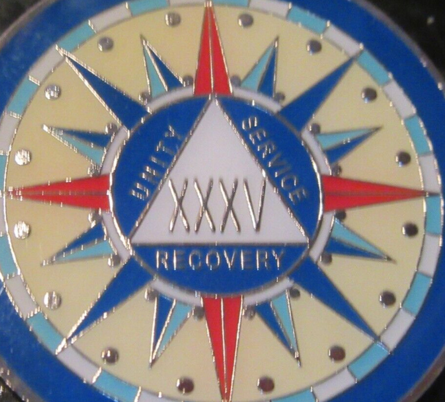 Alcoholics Anonymous medallion year 35 Compass AA Sober Chip token
