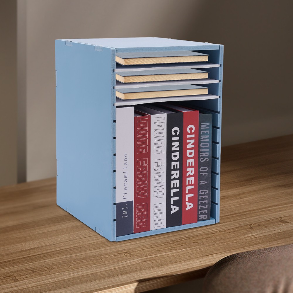 11-Compartment Vertical Desktop Sorter, Blue, Durable Organizer for Letters
