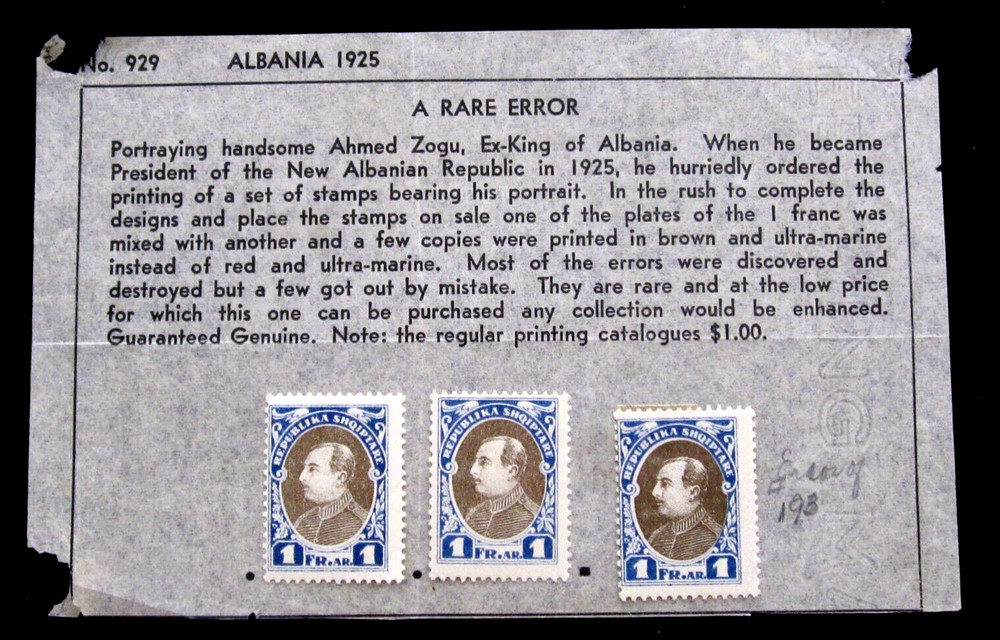 ALBANIA - SCOTT# 193 - 3 STAMPS - ERROR - MH