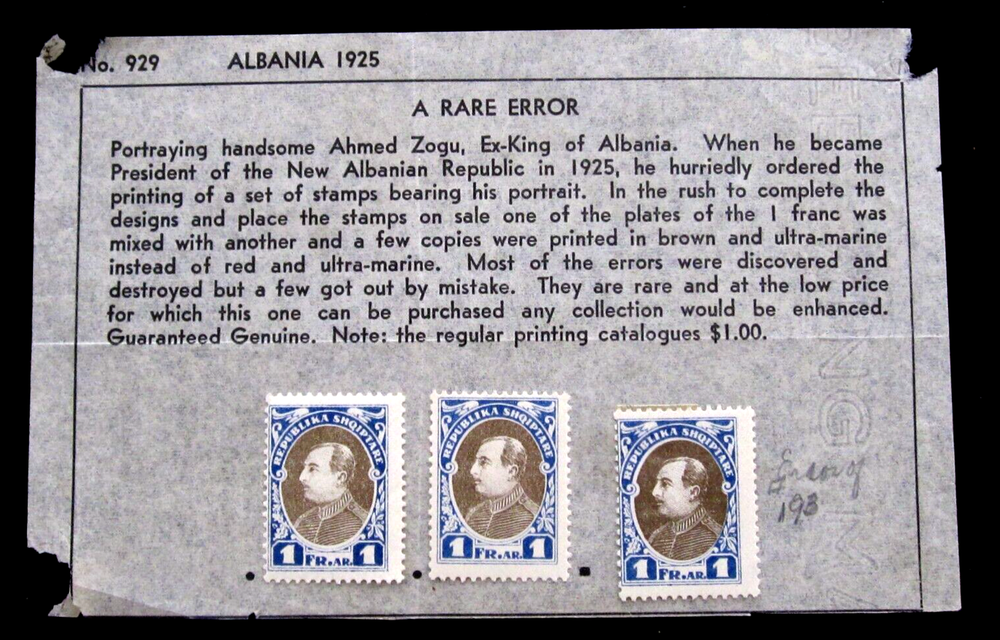 ALBANIA - SCOTT# 193 - 3 STAMPS - ERROR - MH