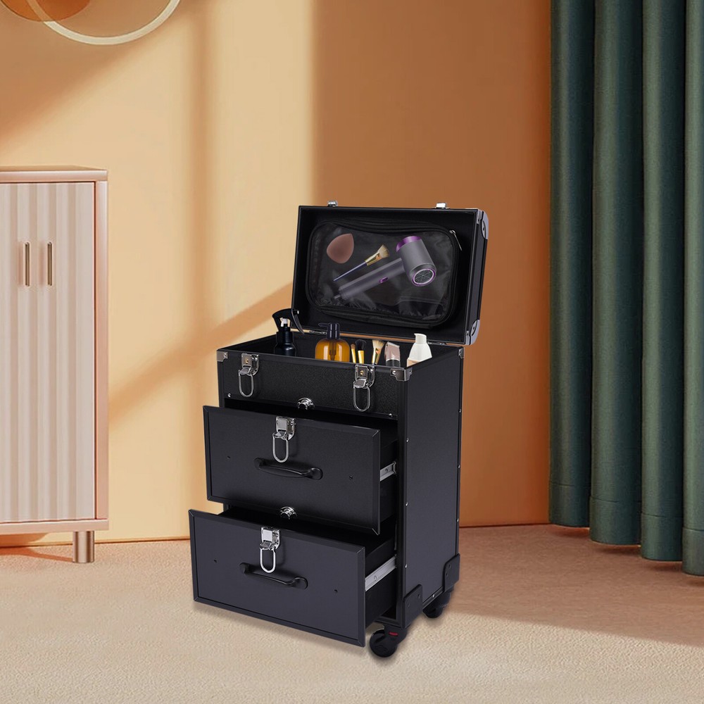 Rolling Makeup Train Case Cosmetic Professional Trolley Makeup Storage Organizer