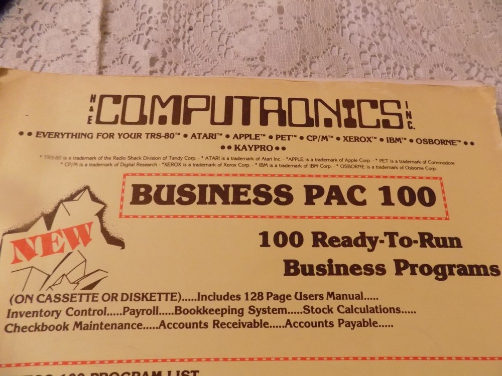 Computronics Business PAC 100 For ATARI 100 Ready to Run Business Programs