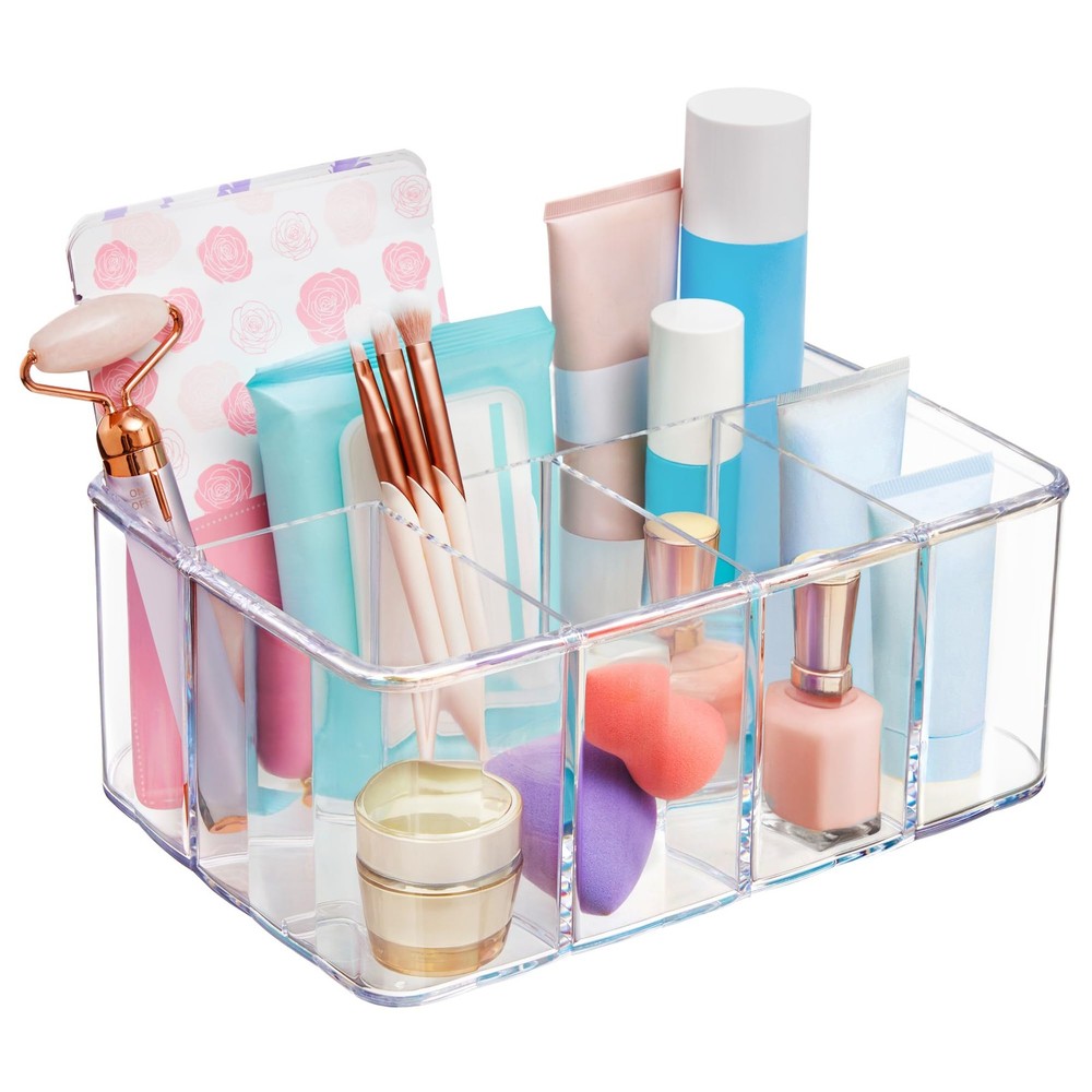 5 Divider Clear Organizer, Vanity Desk Tray, Plastic Storage Container