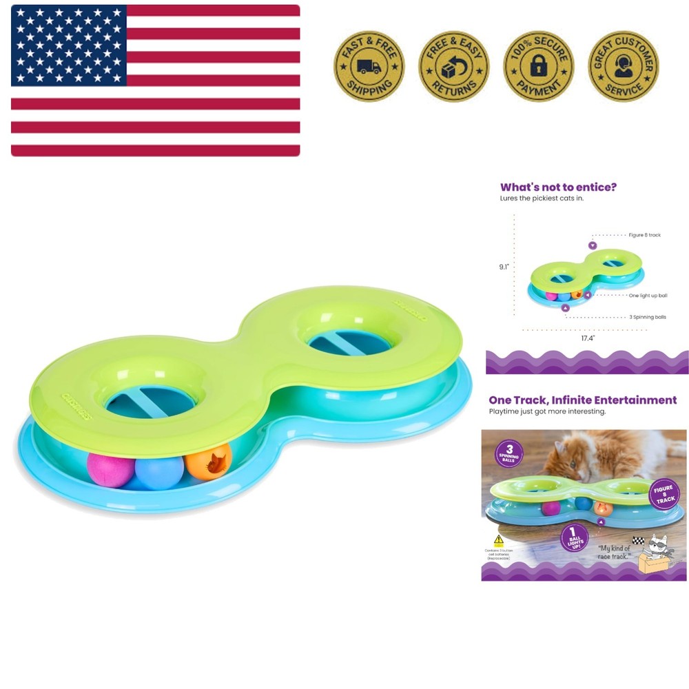 Infinity Ball Track for Cats with Two Balls, Including One Light-Up Ball, Fig...