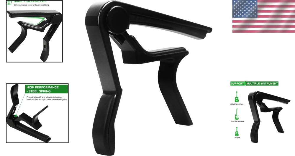 Effortless Key Changes with Modern Black Guitar Capo - 6-String Compatible