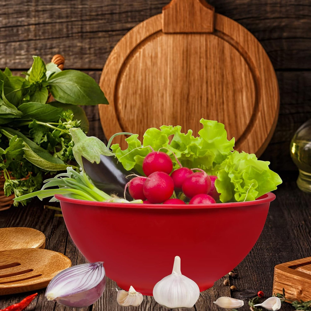 6 Pack Mixing Bowl Set Plastic Nesting Bowls for Baking Cooking Serving Red