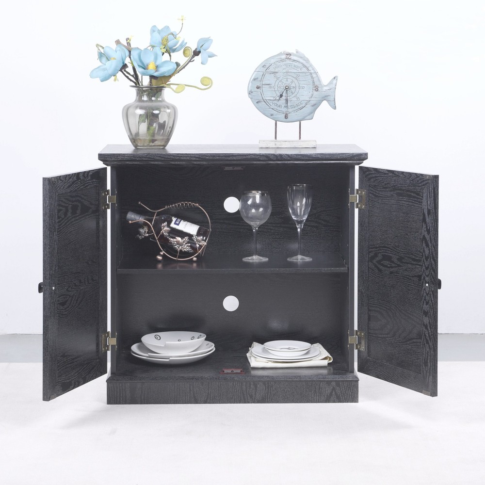 Storage sideboard cabinet with 2 decorative acrylic mirrored doors, adjustable