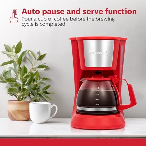- Drip Coffee Maker - Convenient and User Friendly with Permanent 5 Cup Red