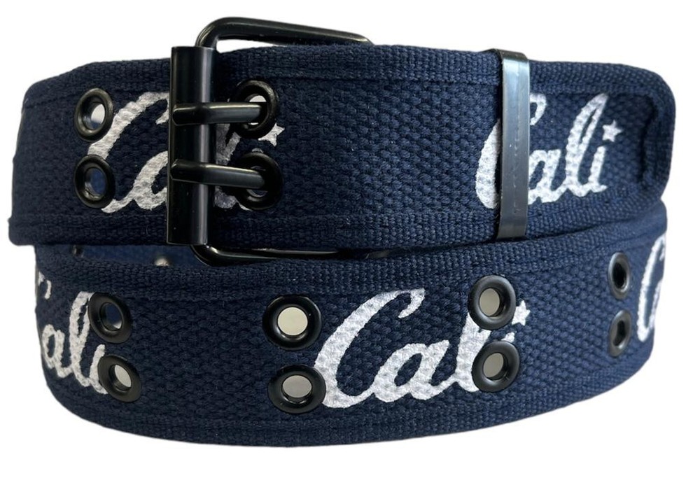 Cali Navy Double Row Grommet Belt 2 Hole Canvas Web Stud Biker Punk Goth Emo