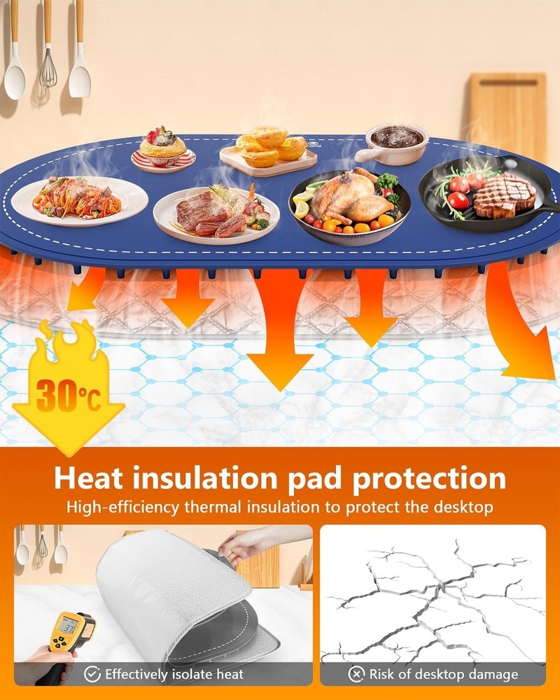 Food Warming Mat for Table & Buffet, Fast Heating Serving Tray with Adjustabl...