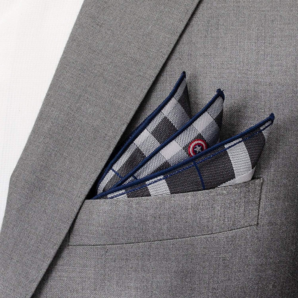 Marvel Captain America Gray Plaid Pocket Square