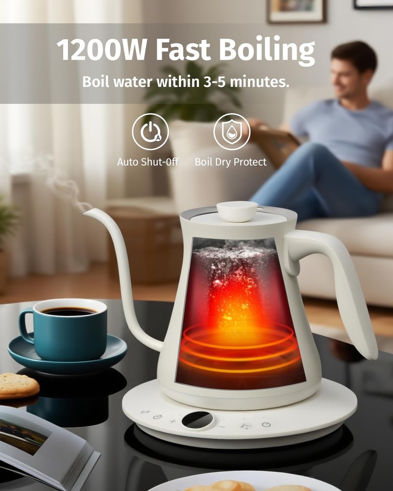 0.8L Gooseneck Electric Kettle, Precise Temperature Control for Pour Over Cof...