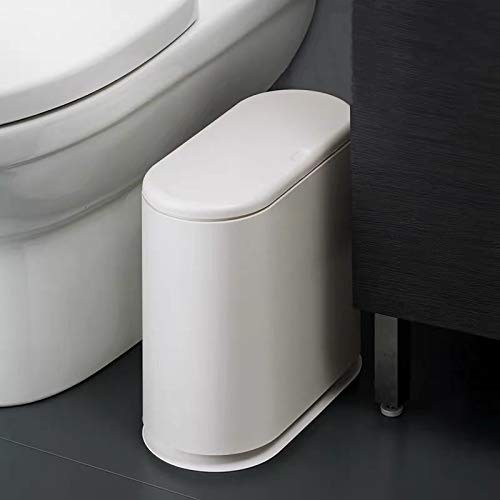 IEEK 12 Liter Rectangular Plastic Trash Can with Press Top Lid,White Modern W...