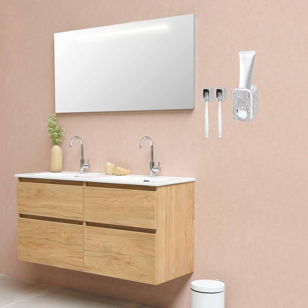 Bling Automatic Toothbrush Holder Wall Mount Toothpaste Squeezer Set for Bath...