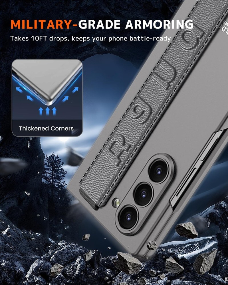 NINKI Galaxy Z Fold 7 Wrist Strap Phone Case Screen Protector Grey