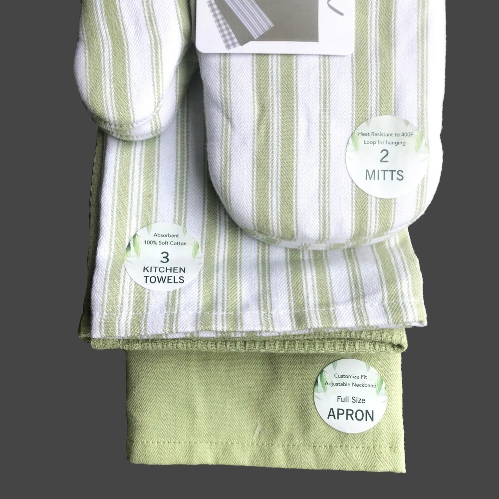 AVA Quality Kitchen Essential Set - 3 Kitchen Towels, 2 Mitts, 1 Apron Gift Set