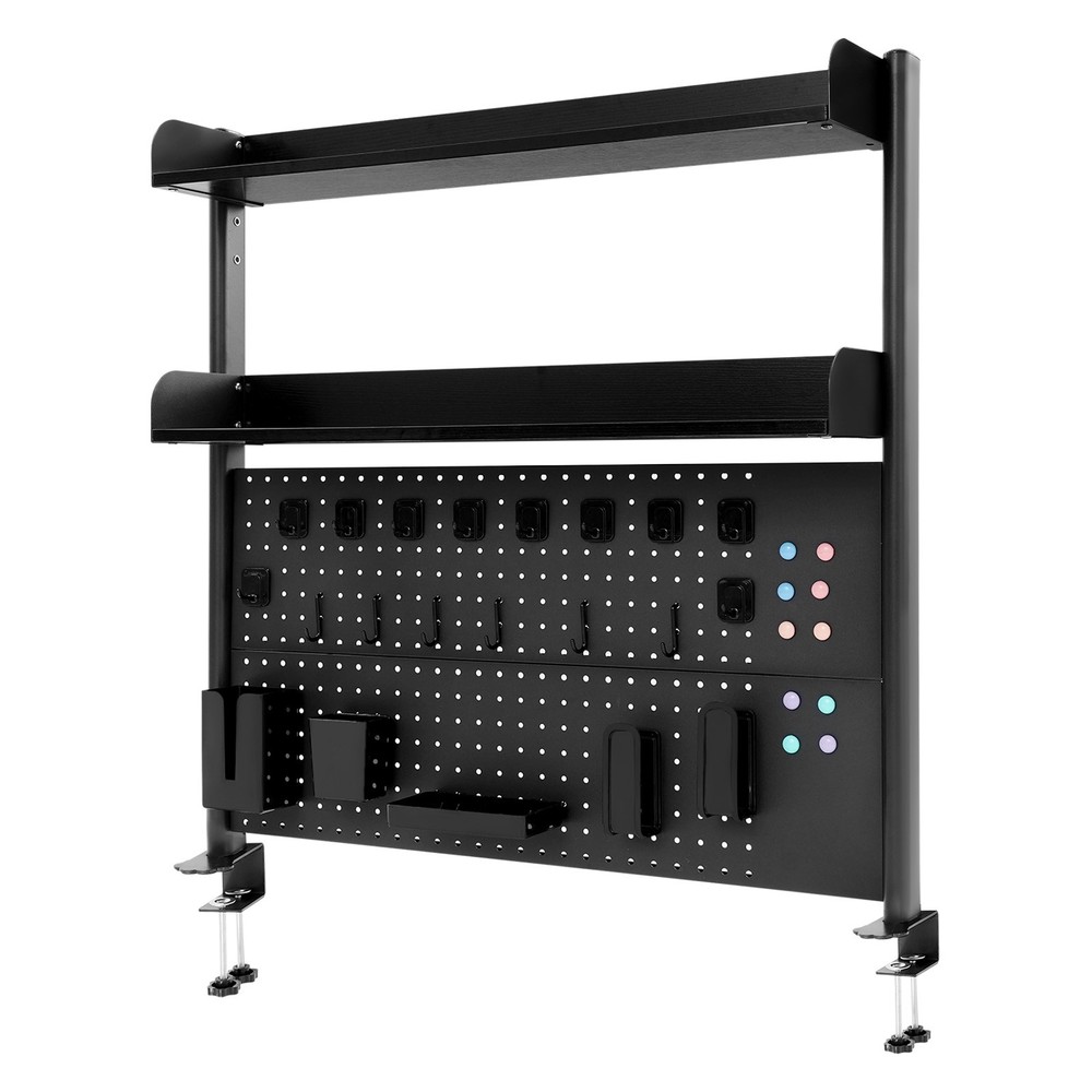 Premium Black Desktop Bookshelf with Adjustable Shelves & Pegboard Organizer
