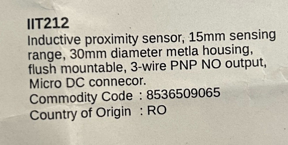 IIT212 Inductive Proximity Sensor 15mm Sensing Range 30mm Diameter Housing