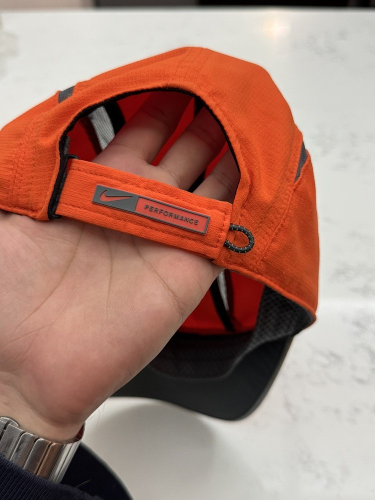 Vintage Nike Performance Hat Cap Strapback Orange Tailwind 7 Panel Reflective