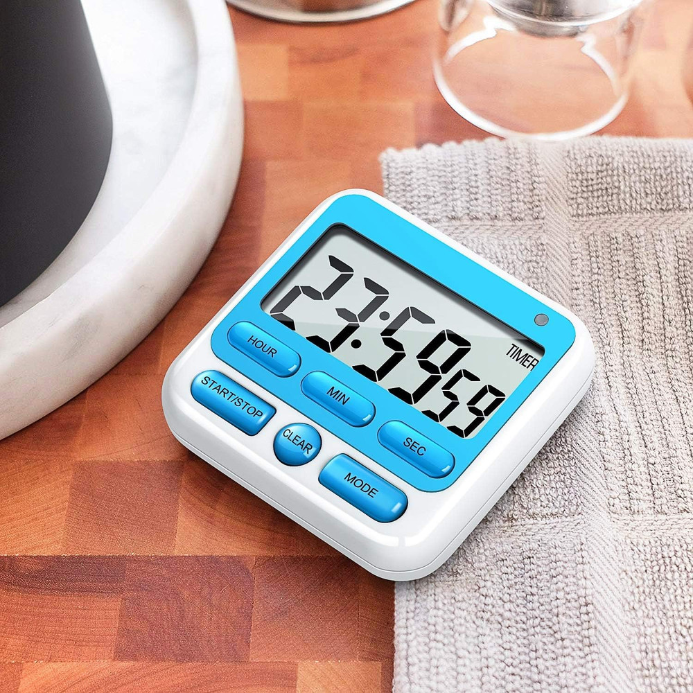 Digital Kitchen Timer with Mute/Loud Alarm Switch On/Off Switch, 12-Hour Clock &