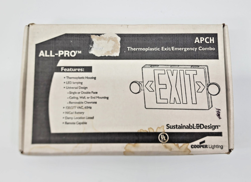 APCH LED Exit Sign Cooper Lighting ALL-PRO Thermoplastic Exit/Emergency Combo