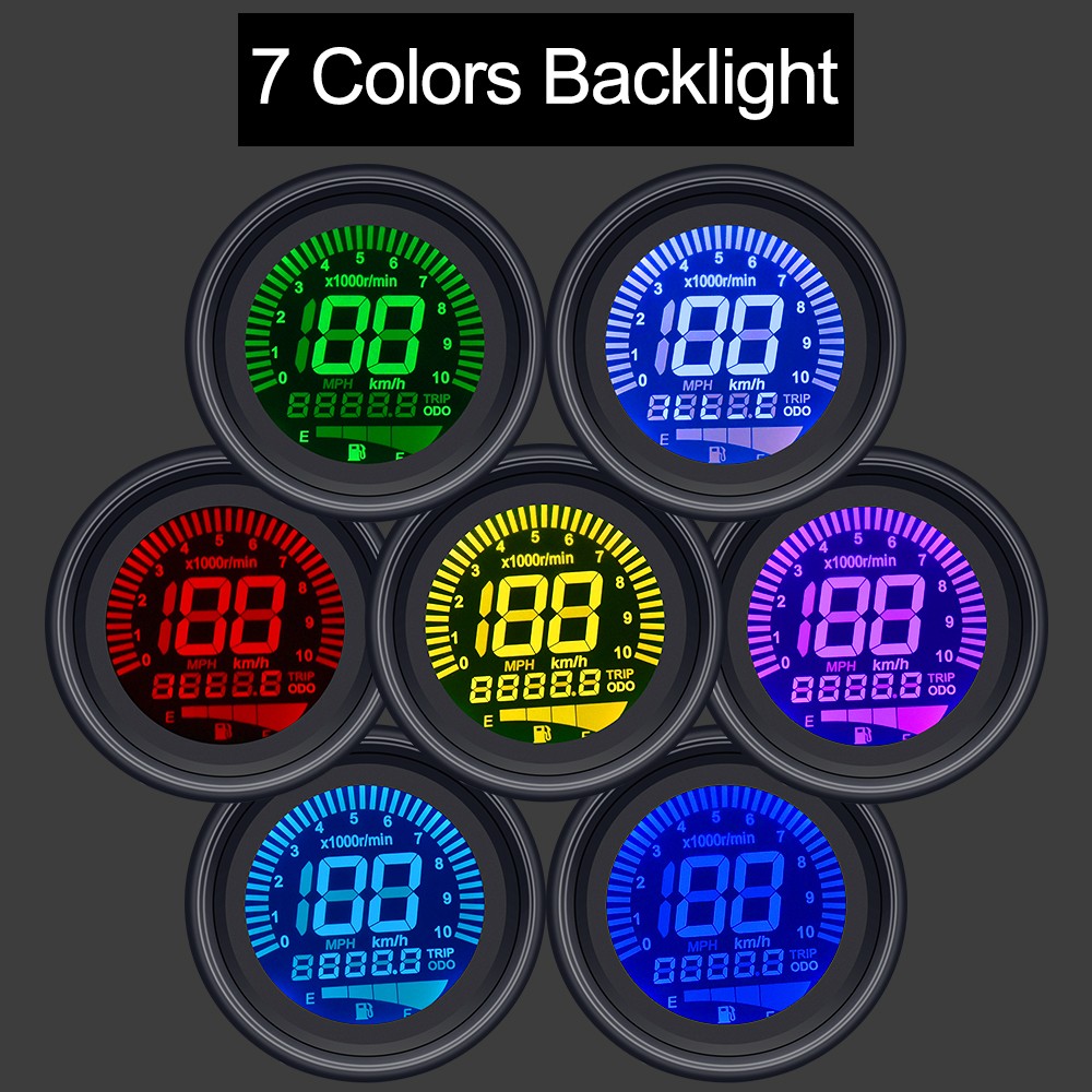 Black LCD Digital 12V Universal Motorcycle Gauge Speedometer Tachometer Odometer