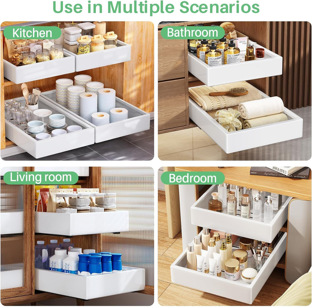 Pull Out Cabinet Organizer, 21"Deep, Heavy Duty Full-Extension Slide Out Drawers
