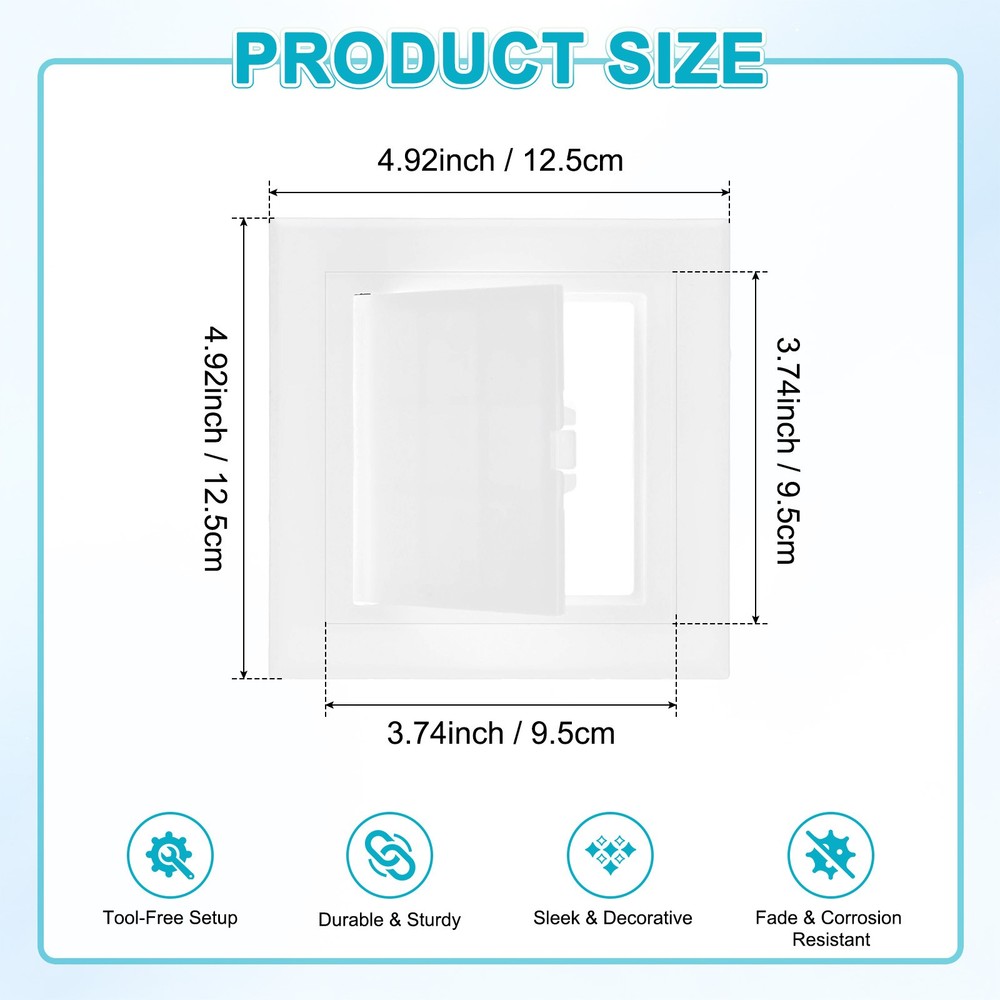 1-Pack Access Panel for Drywall, 3.7x3.7" Plastic Wall Hole Cover [White]
