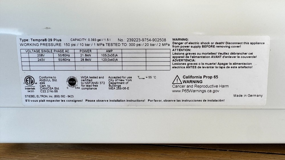 STIEBEL ELTRON Tempra 29 PLUS Electric Tankless Water Heater
