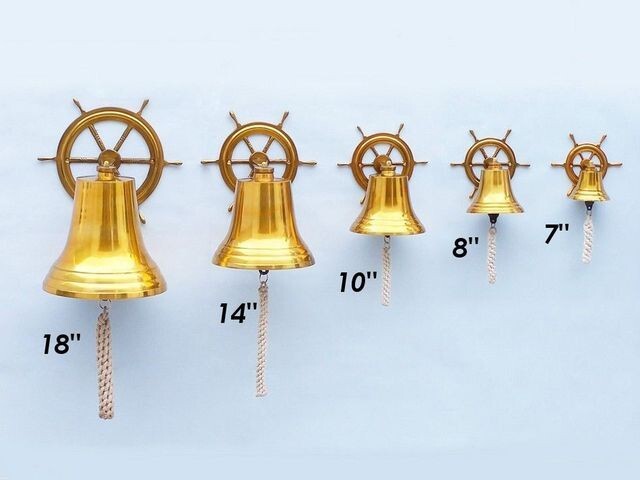 Brass Plated Hanging Ship Wheel Bell 7"