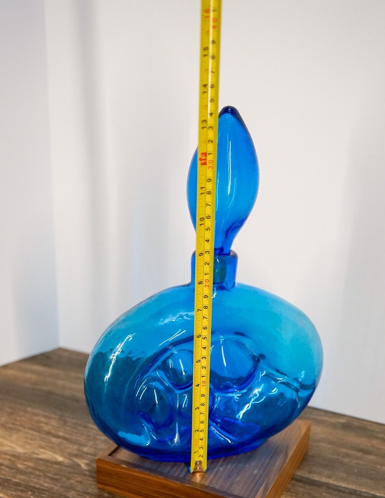 Blue BLENKO 5 Bubble Decanter By Wayne Husted #6310 Eames Era Mid Century Modern