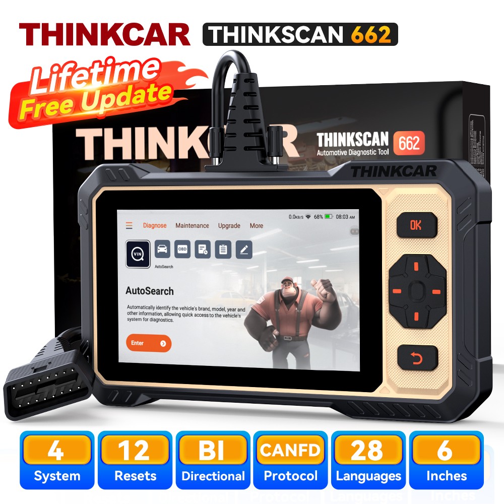 ThinkScan 662 OBD2 Scanner ABS SRS Engine Diagnostic Tool Zero Costs CAN FD USA