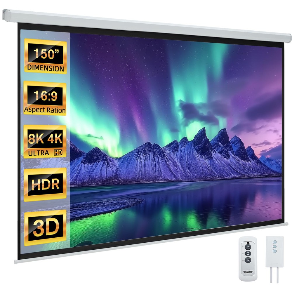 YODOLLA 150" Projector Screen Motorized 16:9, 4K HD Pull Down Retractable...