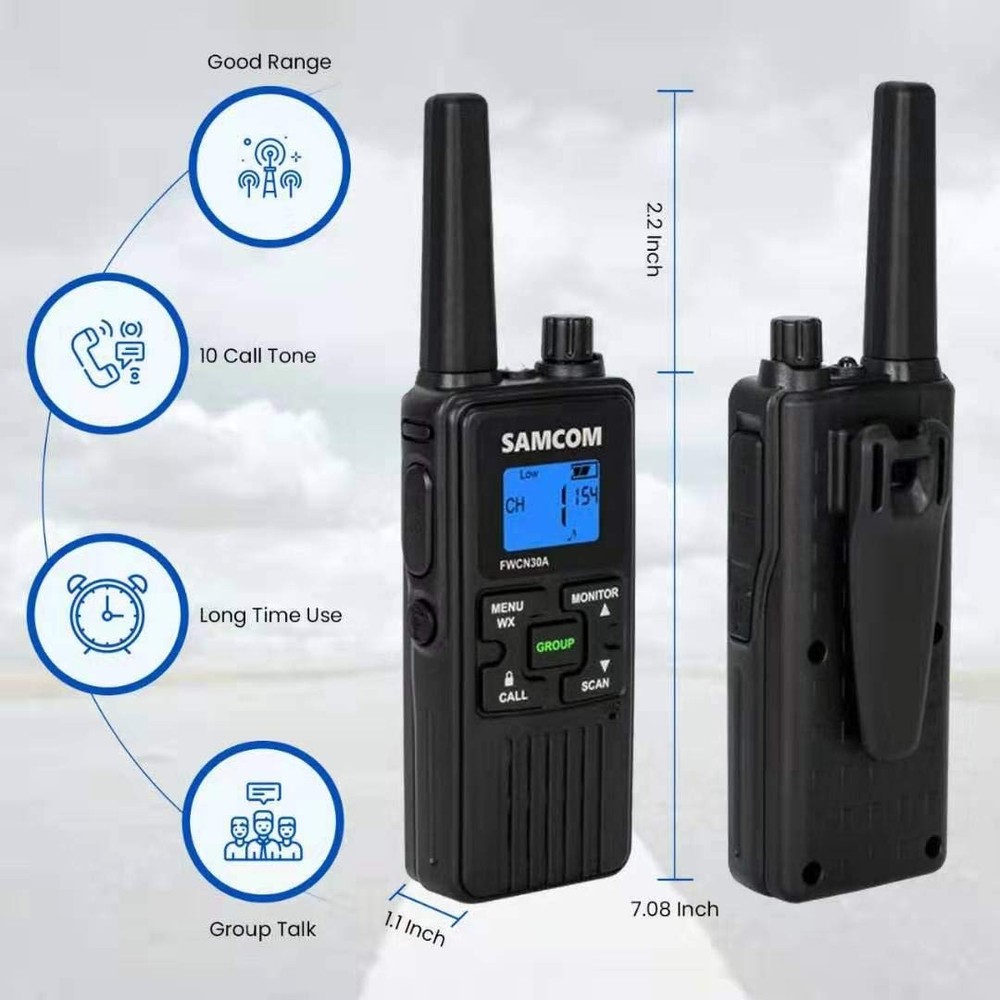SAMCOM 4 Pack Two Way Radios Long Range Rechargeable All Black 4 Packs