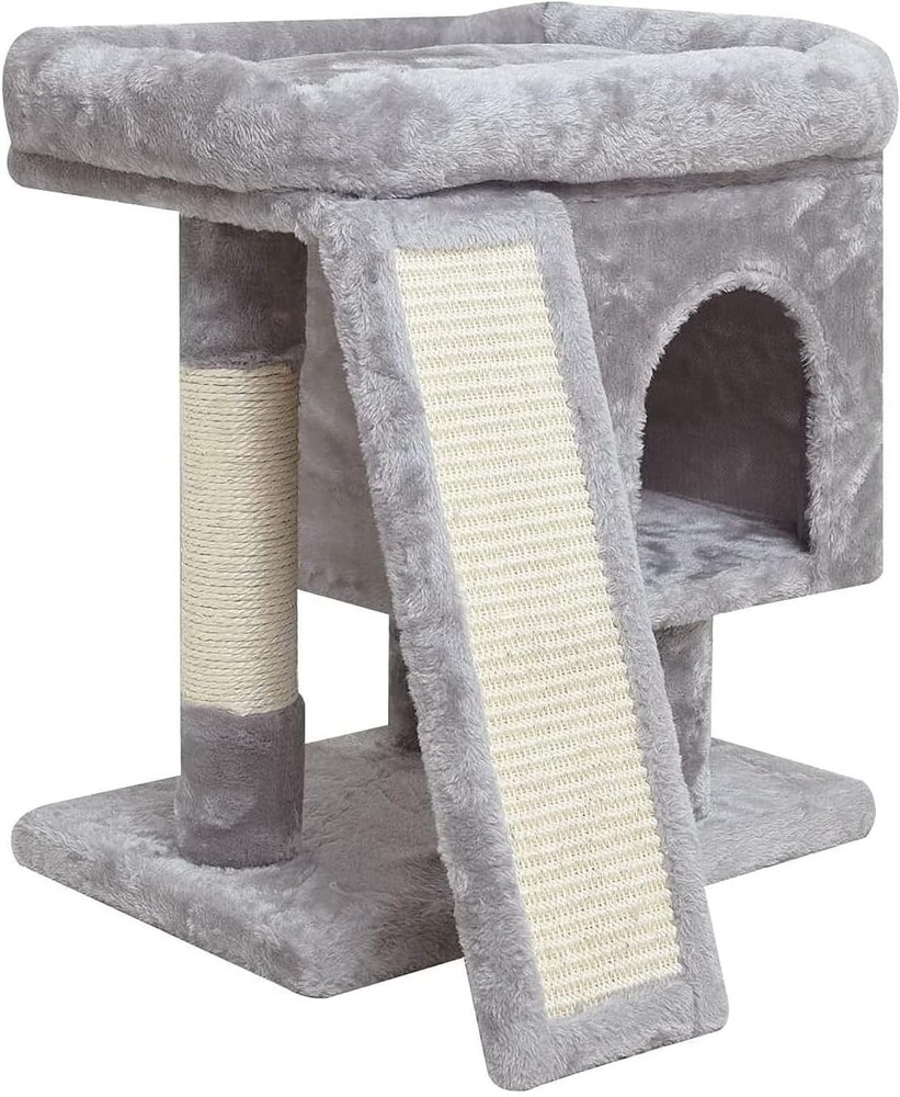 Modern Indoor Cat Activity Tower - Small Size Light Grey Condo for Kittens