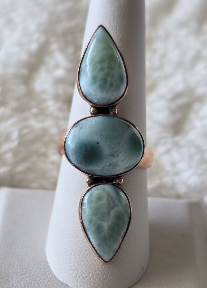 Crawler Ring With Larimar In Copper