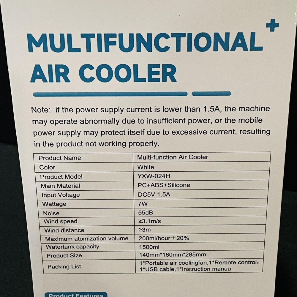 Multifunctional Air Cooler YXW-024H White Portable Remote Control 3 Modes