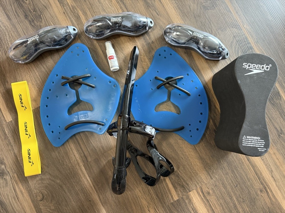 Triathlon Training Aids Bundle Set - Swimcap, Goggles, Paddles & More