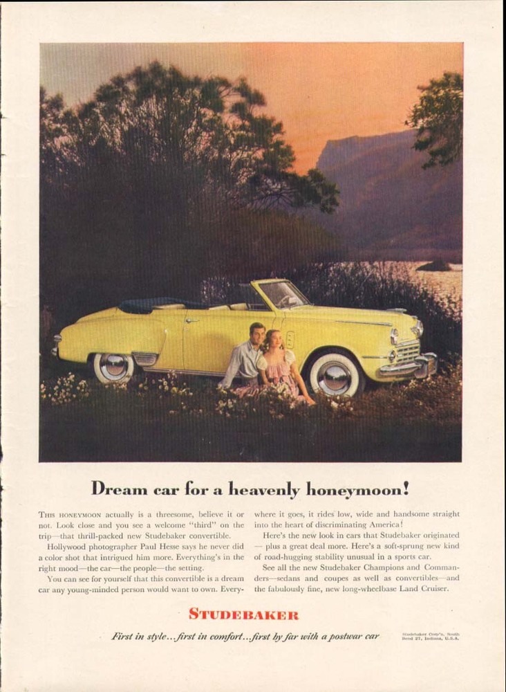 Dream car for a heavenly honeymoon! Studebaker ad 1948