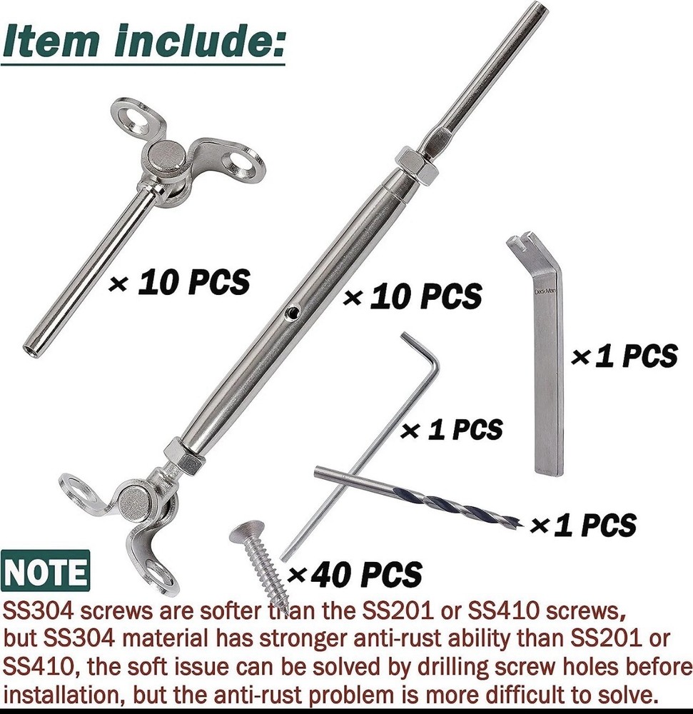 10-Pack Deck Man T316-Stainless Steel Adjustable Angle 1/8" Cable Railing Kit