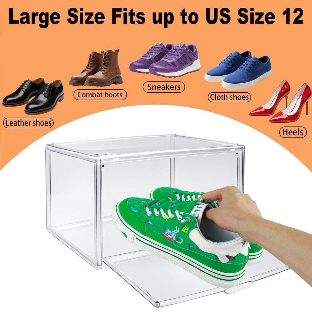 12 Pack Acrylic Sneaker Shoe Display Case, Size 12.5 Clear Stackable Shoe Sto...