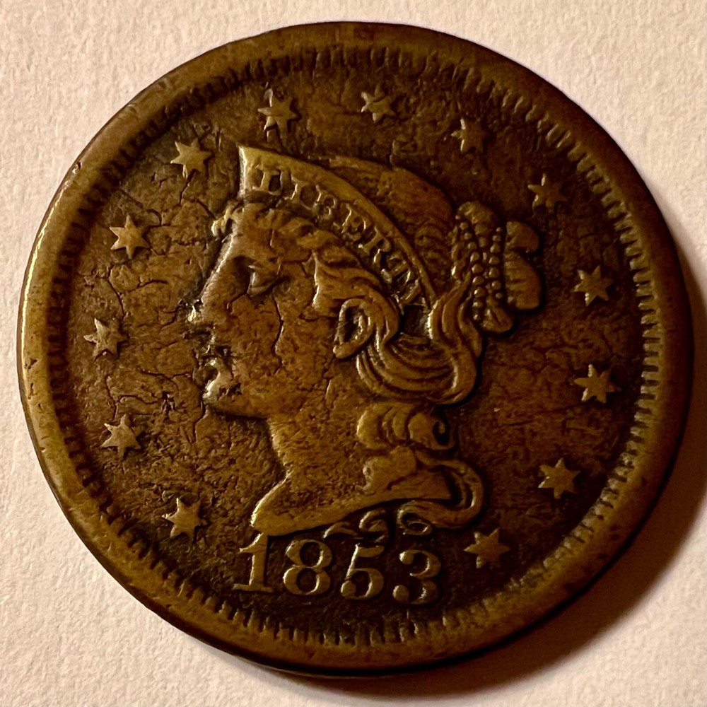 1853 Large Cent Braided Hair