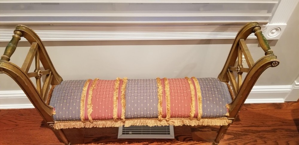 Antique Narrow Bench with New Upholstery