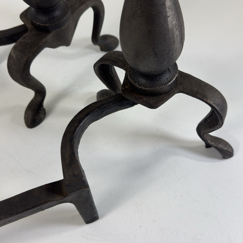 Vintage Brass & Iron Fireplace Andirons Firedogs Pair Traditional Hearth