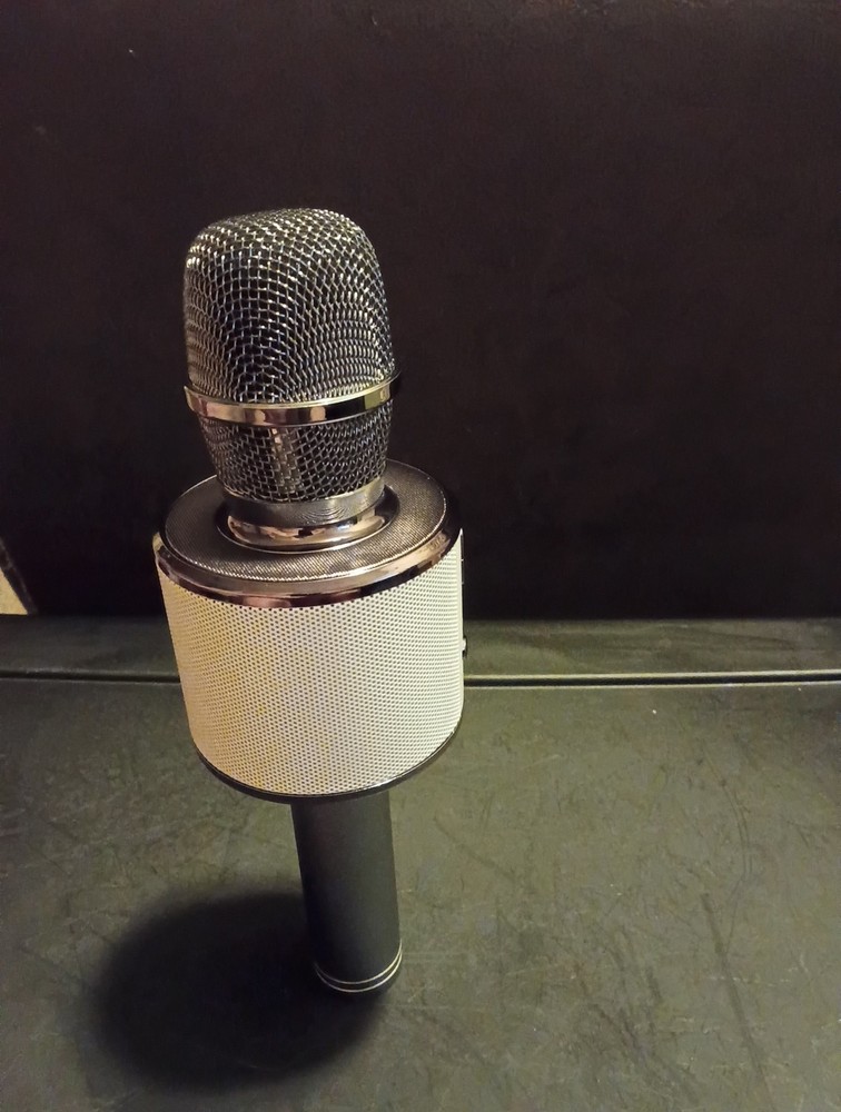 Hand Held Karaoke Microphone White/ Silver Tested- Works!