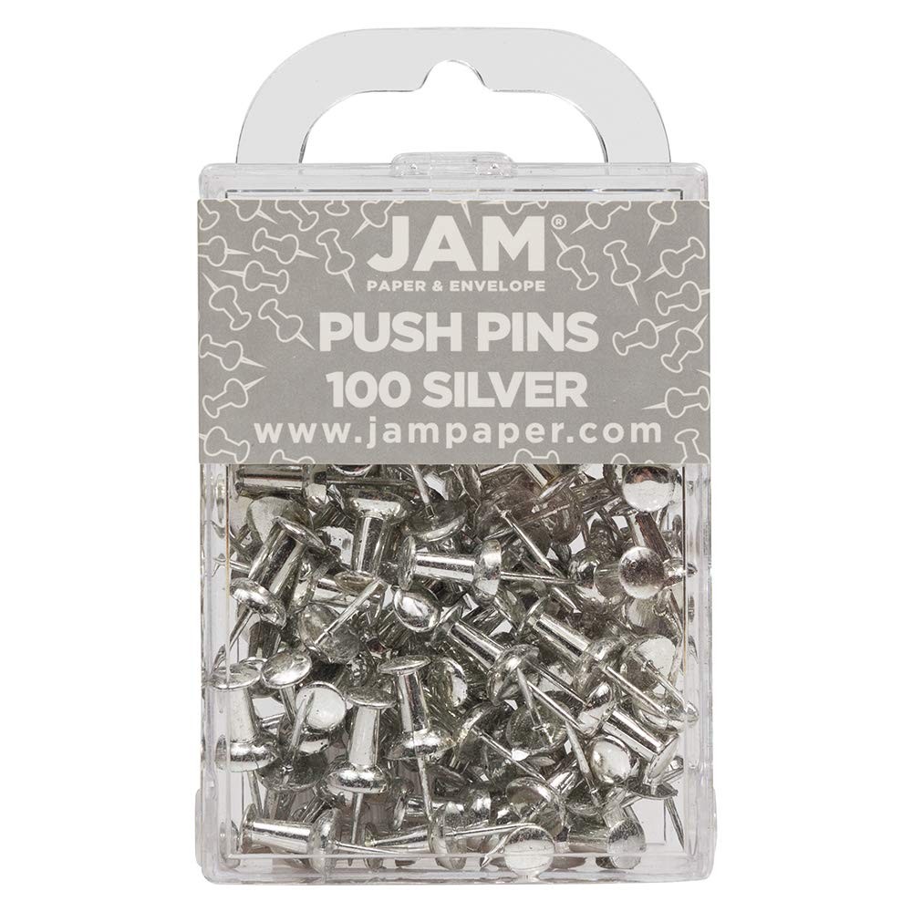 JAM PAPER Colorful Push Pins 100-Pack Silver Thumbtacks for Office  Map